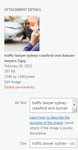 Wordpress Featured Image details - Classic Editor - WordPress Support SEO Support