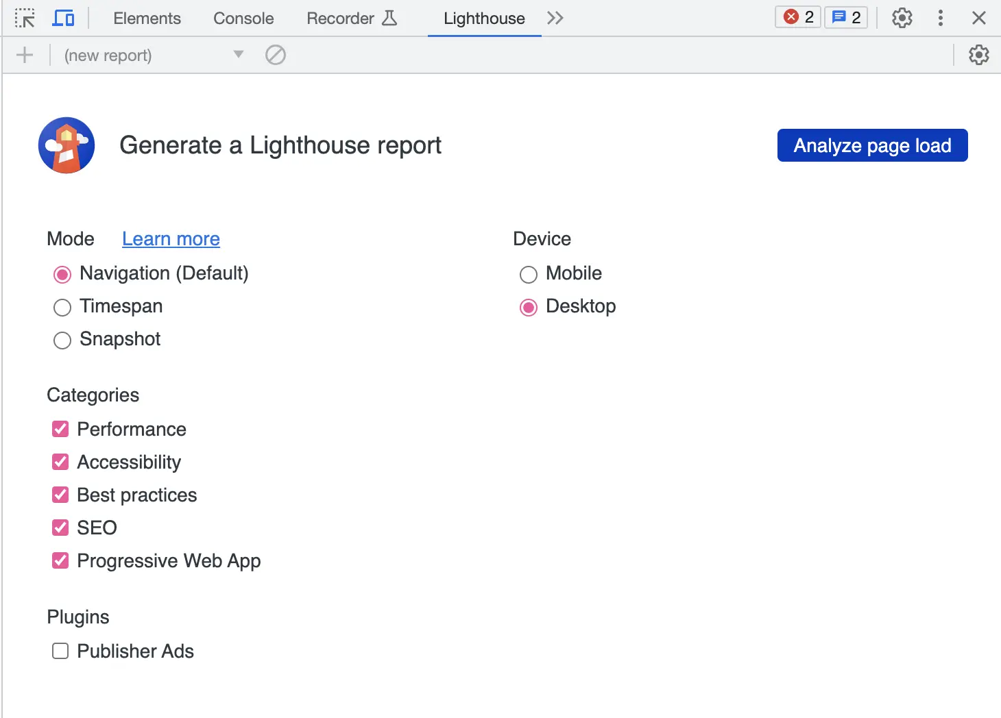 chrome lighthouse tools 2